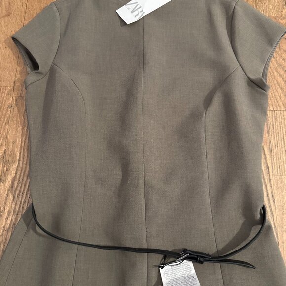 NWT ZARA BELTED MINI DRESS SIZE XL GREEN 9119 / 556 - Picture 5 of 8